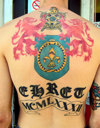 Tattoos - Mikey - Ehret Family Shield. click to view large image