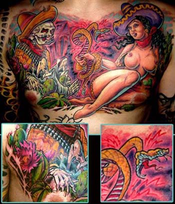 Comments mexican bandito skeleton pinup girl snake flower lotus tattoo