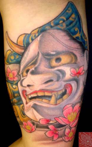 Comments japanese hanya mask cherry blossoms color arm tattoo