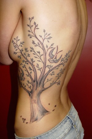 Tattoos Florida Tree and Bird Rib Tattoo click to view large image