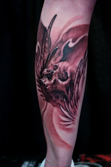 skull wings tattoos. Skull with wings, done at the