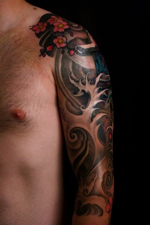 Jeff Gogue 3 4 sleeve Japanese Lantern and Cherry Blossoms