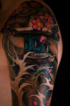 Jeff Gogue 3 4 sleeve Japanese Lantern and Cherry Blossoms