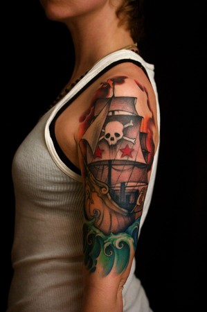 Pirate Tattoos on Off The Map Tattoo   Tattoos   Skull   Pirate Ship 1 2 Sleeve