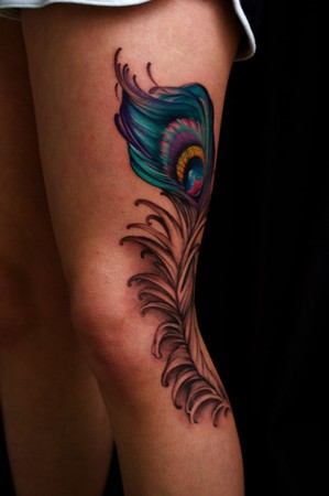 peacock feather tattoos. Peacock Feather Leg Piece