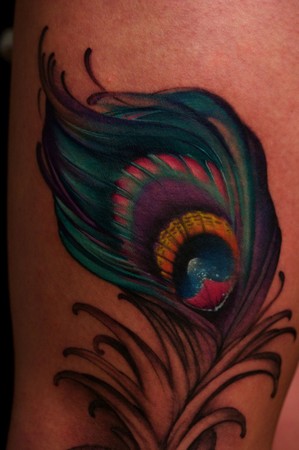 Jeff Gogue Peacock Feather Leg Piece Detail