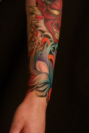 Phoenix scrollwork color forearm piece
