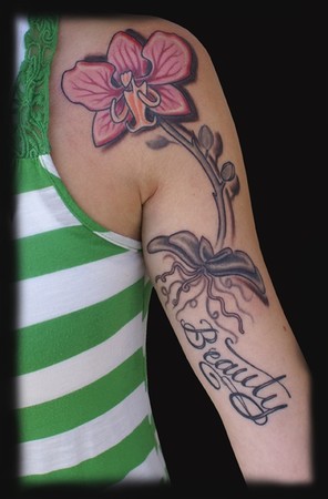 Comments: I did this orchid tattoo a few months ago,on Debbie.