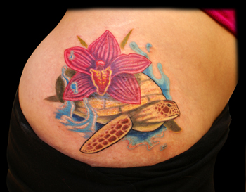 Turtle Tattoos on Jeff Johnson Tattoos   Tattoos   Misc   Sea Turtle With An Orchid