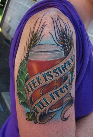 fill it up beer glass color arm tattoo custom