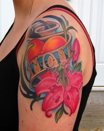 Jon von Glahn - mom heart pink lillies arm tattoo