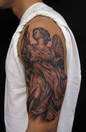 v8 Sleeve Tattoo Comments: Stone angel statue arm tattoo done from a statue 