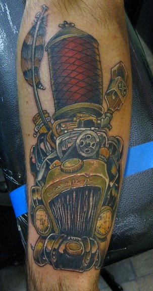 Jon von Glahn - old rat rod car color arm tattoo