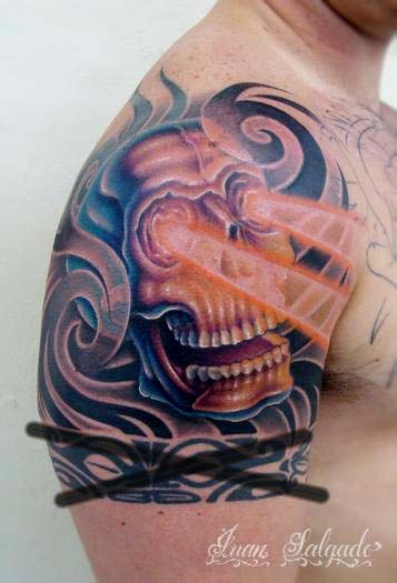 sleeve tattoo gallery. Skull half sleeve tattoo.