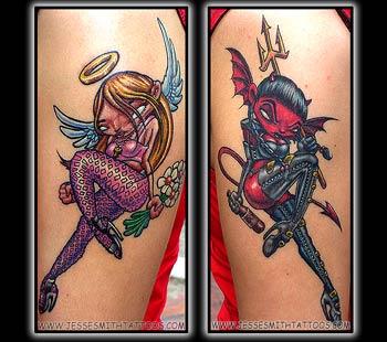 angel and devil tattoos