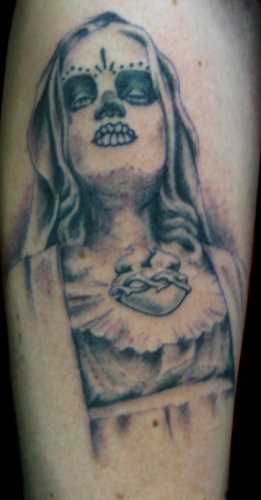 Khalil Rivera Sugar skull Mary tattoo in progress