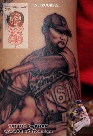 Tattoos - Khan - Baseball Player Tattoo   click to view large image   email 