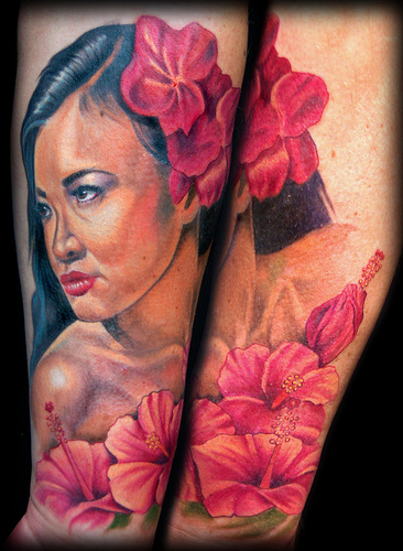 Tattoos Vintage tattoos Waikiki Wally's Wahine Hula Girl Hibiscus