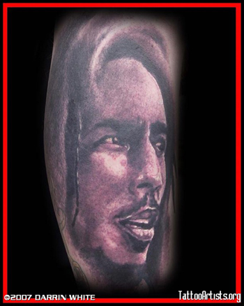 Comments This is a portrait tattoo of Bob Marley by Darrin White for more 