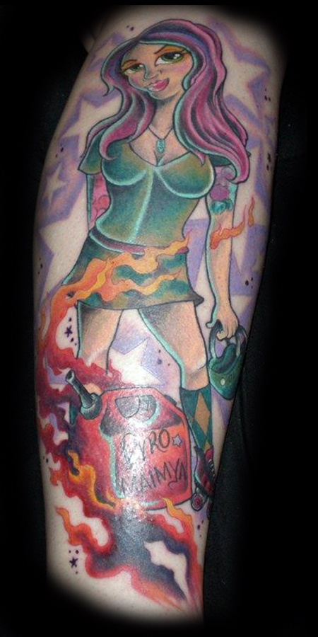Looking for unique Tattoos? Texas Roller Girl Pyro Maim Ya Tattoo