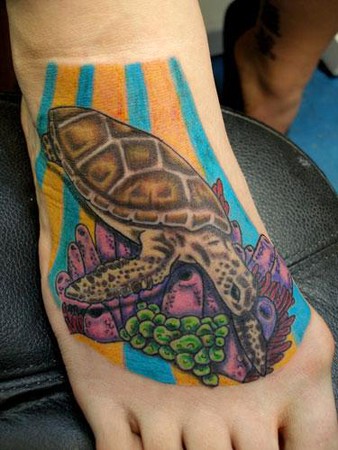 Lucky 7 Tattoo Studio : Tattoos : Page 1 : Sea Turtle foot Tattoo