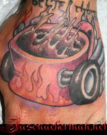 Comments: now this is my kind of tattoo.. the hot rod coffee mug on a