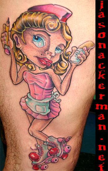 Jason Ackerman roller skating waitress tattoo