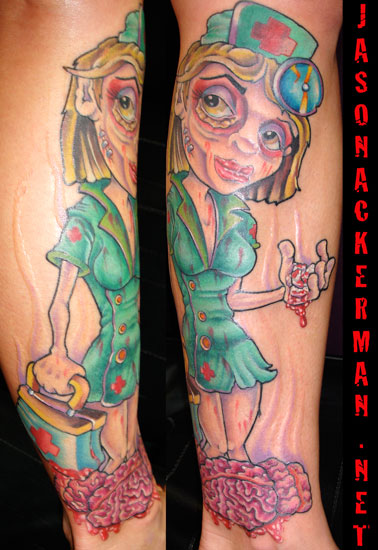 zombie nurse with brains tattoo : Tattoos :