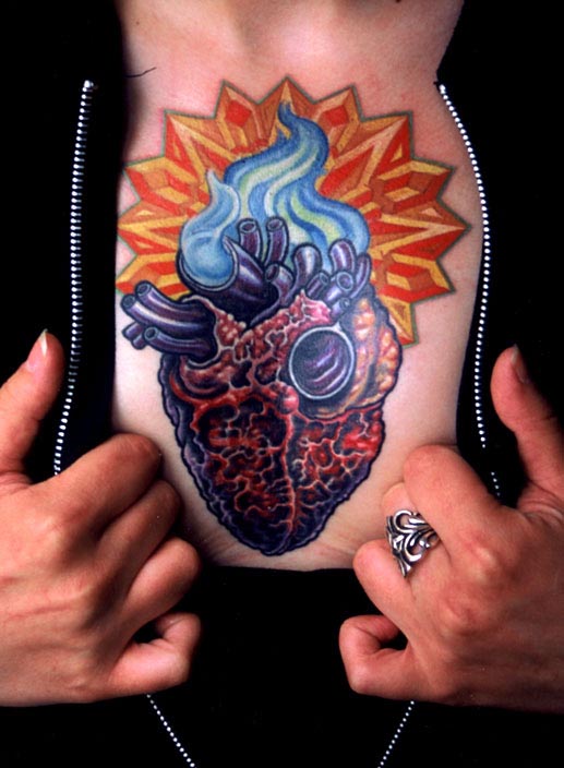anatomical heart chest tattoo
