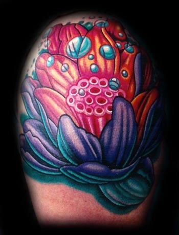 Lotus flower. Placement: Arm Comments: color lotus flower tattoo