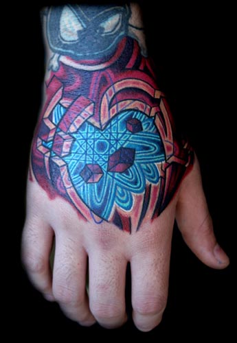 hand atom. Placement: Hand Comments: bio organic hand atom color tattoo
