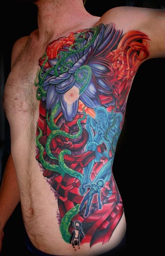 tattoos on ribs. ribs chest color tattoo