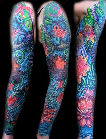 Flowers Tattoo. Placement: Arm Comments: Full sleeve worked on 2008-2009