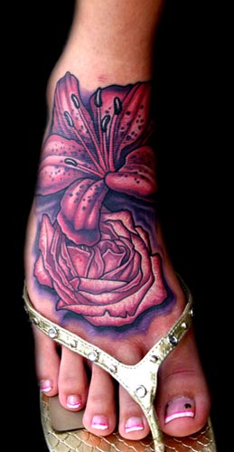 Mike Cole - rose and lily foot tattoo. Large Image