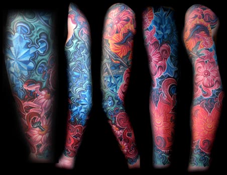 Comments: bio organic flower snowflake arm sleeve color tattoo