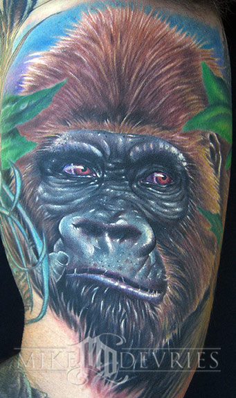 This Gorilla tattoo was done on the inner-upper part of the arm, 
