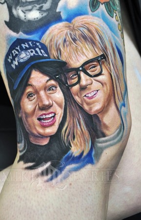 She came all the way out from Australia to get this Wayne's World tattoo 