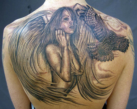Angel Art Tattoo Design On Back Body