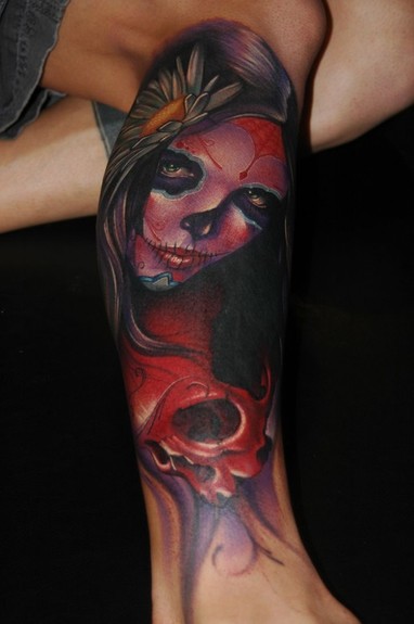 day of dead girl tattoo pictures. Day of the dead girl and skull