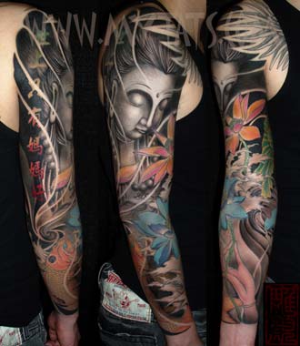 When one thinks of a tattoo with Buddha design, one would instantly think of. Full backside Buddha tattoo. Jess Yen - Buddha and Koi Large Image.
