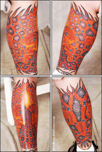 Comments: This is an Alex Grey inspired leg sleeve tattoo