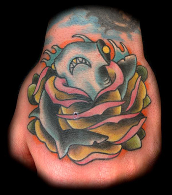 olold school hammerhead shark tattooed by johannes skindeeplove,