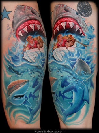 tattoos on hip thigh. A large hip and thigh piece on