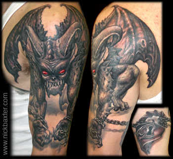 demon tattoo, tattoos for mens, left arm tattoo