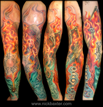 Looking for unique Nick Baxter Tattoos? Phoenix Sleeve
