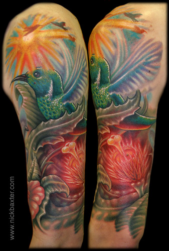 tattoos of hummingbirds and flowers. Pollinating Hummingbird