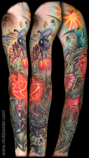 Flower tattoo sleeve includes one cover up. This tattoo was completed in 3