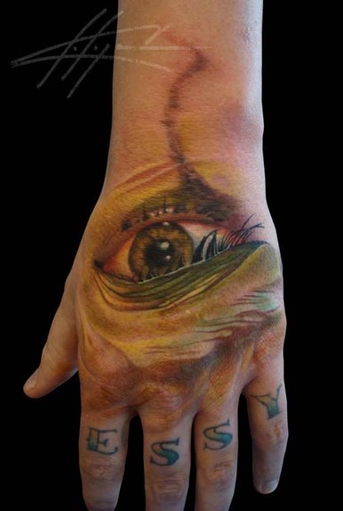 eye tattoo on hand