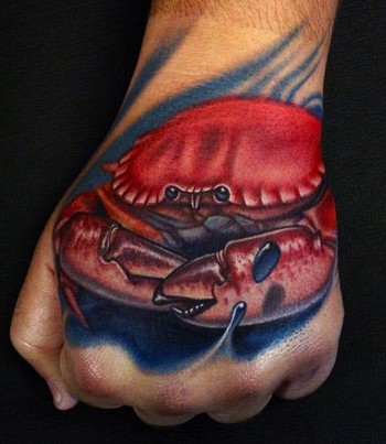 Looking for unique Tattoos? crab hand tattoo · click to view large image