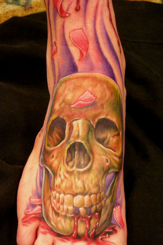 Skull With Roses Tattoos. Skull and Rose Pedals